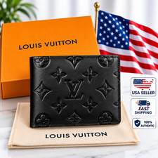 Black Embossed Monogram Bifold Wallet Card Holder Compact Luxury Style picture