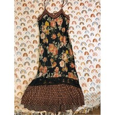 Xhilaration Black Floral Maxi Boho Slip Dress Lace Trim Womens Medium picture