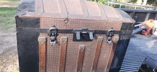 Antique Victorian Dome Top Trunk - Embossed Brass/Metal Panels - 19th picture
