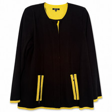 Misook Women's L Black Yellow Trim Long Knit Jacket picture