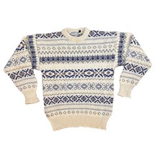 Vintage Moffat Woolens 100% Pure Wool Knit Sweater Mens M Fair Isle Nordic Blue picture