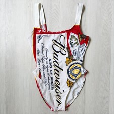 VTG Budweiser Beer Swimsuit Womens 9 One Piece 90s Anheuser Busch Retro Festival picture