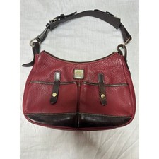 Dooney & Bourke Red Pebbled Leather Shoulder Bag Brown Trim Hobo Purse picture