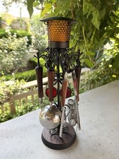 Vtg Wood Metal Ornate Hanging Bar Tool Set Candleholder Complete Midcentury Tiki picture