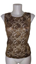 Vtg 90s Womens Golden Brown Lace Sheer Stretch Ethereal Whimsigoth Tank Top Sz M picture