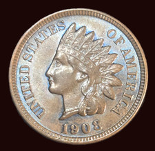 1908 Indian Head Cent - Sharp Blue Toning - Better Grade -  picture