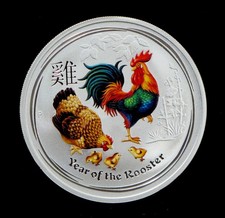 2017 Australia 1oz. Colorized Year Of The Rooster .999 Silver Coin GEM BU (Q280 picture