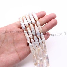 Unique 6x26mm White Natural Freshwater Baroque Long Biwa Pearl Loose Beads 15'' picture