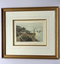 Vintage French Hand Coloured Etching “Le Petit Port” By Legueme Framed picture