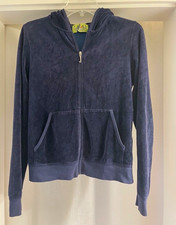 Juicy Couture Women's Blue Velour Logo Hoodie Full Zip Hooded Pockets L picture