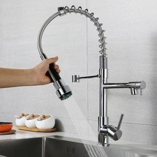 Commercial Kitchen Faucet Pull Down Sprayer Dual Spout 3/8