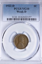 1922-D Weak D Lincoln Wheat Cent Penny PCGS VG10 KAFM picture