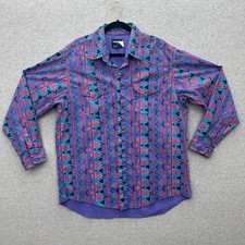 Vintage 80s Wrangler Shirt Brushpopper Mens Western Aztec Navajo Cowboy 17.5-35 picture