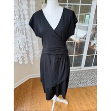 Christian Siriano for J Jill Black Wrap Front Short Sleeve Dress picture