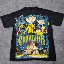 Resurreccion Coraline T-Shirt Mens Size L Black Graphic Cotton Movie Tee Shirt picture