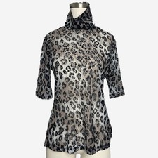 Vintage Y2K Newport News brown leopard sheer mesh lace turtleneck top edgy S/M picture