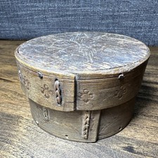 Antique Swedish Svepask Bentwood Box Primitive Folk Art Laced Root Stitch 3.5” picture