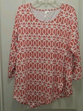 Lulu B Ladies Large Tunic Top Asymmetric Hem, Pink, White Geo Circles picture