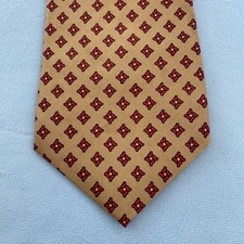 Vtg 60s Silk Tie Macclesfield Neat Floral MCM Deco Retro Tan Brown Red 3.5x55