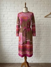 Leonard Paris Vintage 100% Wool Dress 70s 80s Print Belt FR42 US10 picture