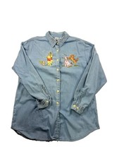 Vintage Disney Store Winnie The Pooh Embroidered Jean Button Down Shirt Size XL picture