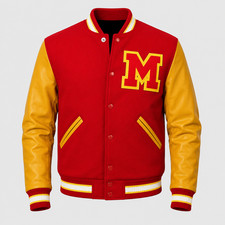 MJ Thriller Letterman Michael Jackson Varsity Bomber Jacket Real Leather Sleeves picture