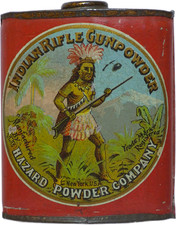RARE Sample Size Hazard Powder Co Indian Rifle Gunpowder  Tin Empty picture