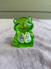 2009 Fenton Glossy Green Key Lime Raccoon Plaid Vest GLOWS, HP & Signed picture