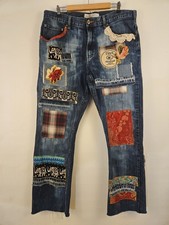 Boho Patchwork Cropped Jeans Wearable Art Festival Hippie Women size 38 OOAK  picture