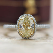 Oval Cut Yellow simulated Engagement Ring: 14K Gold plated Halo, Handmade ring picture