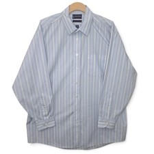 Stafford Performance Mens 17.5 34/35 Dress Shirt Blue Stripe Super Shirt Career picture