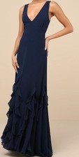 Lulus Alorna Dark Navy Sleeveless Ruffled Maxi Dress Size Medium NWOT picture