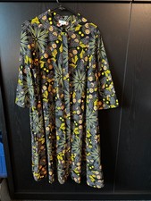 Zuri African Button-Front Floral Dress in Black with Yellow & Orange Accents picture
