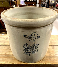 VINTAGE 1890s MONMOUTH POTTERY CO. #4 CROCK RARE STONEWARE PRIMITIVE (EY picture