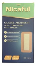 Niceful 10 Packs Silicone Absorbent Foam Soft Foam Dressing With Border 4x8 in, picture