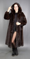 18573 GORGEOUS REAL MINK COAT LUXURY FUR HOOD VERY LONG BEAUTIFUL LOOK SIZE M picture