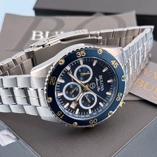Men's Bulova 98B400 Marine Star Chronograph Blue Dial Quartz Watch 41.5mm picture