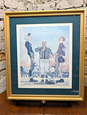 Norman Rockwell Coin Toss Football Print Signed/Numbered By Jim Davis Mat Framed picture