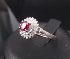 Vintage 0.20ct Intense Red Ruby 0.34ct Diamond Platinum Cocktail Ring Size 6.5 picture