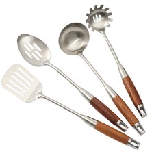 4PCS Stainless Steel Kitchen Utensils Set Wood Handle Cooking Spoon Turner Tools picture
