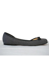 CHRISTIAN LOUBOUTIN sz 37.5 Leather Trim Charcoal Wool Round Toe D'Orsay Flats 7 picture