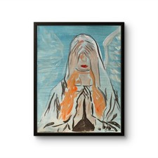 B.Perry Original 14x11 Expressionist Praying Angel Figure Painting Signed Canvas picture