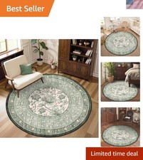 Provence-Inspired Sage Green Botanical 5ft Round Rug for Stylish Living picture