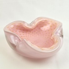 VTG Murano Glass Alfredo Barbini Gold Bullicante Bubbles Pink Cased Ashtray picture