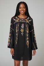 Umgee USA Black Floral Embroidered Babydoll Dress Ruffle Bell Sleeve XL picture