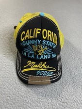 Vintage True Religion California Malibu 90265 Strapback Trucker Hat Black Neon picture