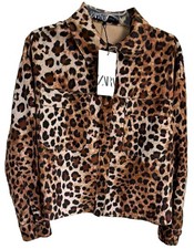 ZARA Leopard Print Short Jacket, Size XS, Brown/Black/Beige, Snaps, Pockets picture