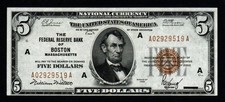 1929 $5 BOSTON District BEAUTIFUL XF+/AU Federal Reserve Bank Note picture