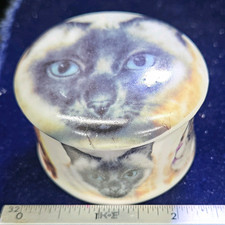 Cat Face Porcelain Ceramic Trinket Box with Lid, White Siamese Cat Face picture