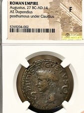 Divus Augustus AE Dupondius NGC F under Claudius Livia seated picture